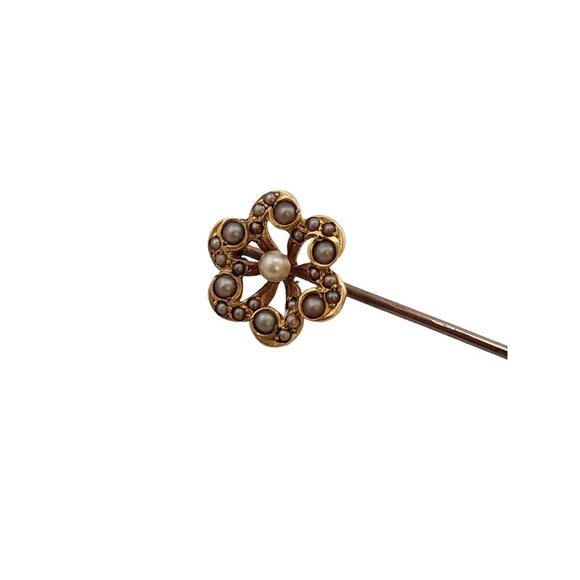 Vintage 18kt Gold & Pearl Stick Pin (A5279) - Picture 3 of 6